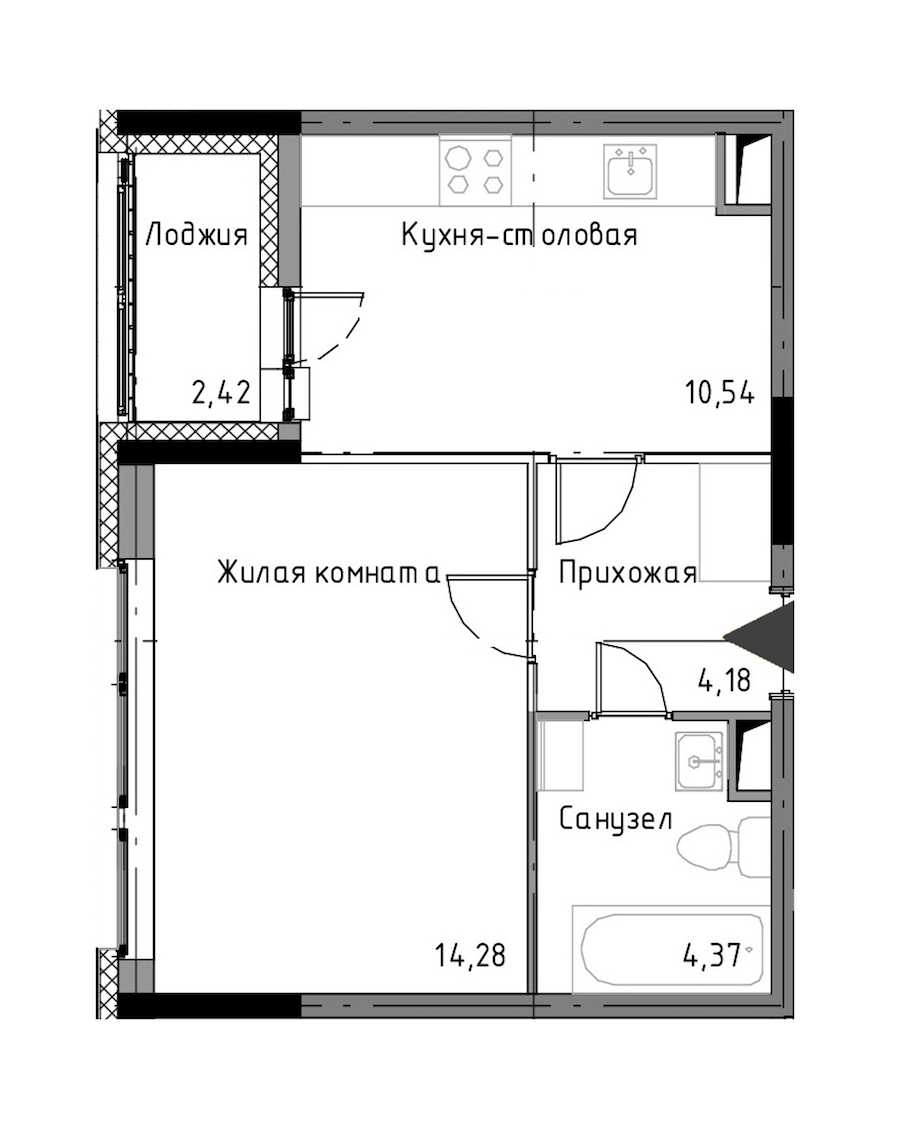 Однокомнатная квартира в : площадь 34.58 м2 , этаж: 2 – купить в Санкт-Петербурге